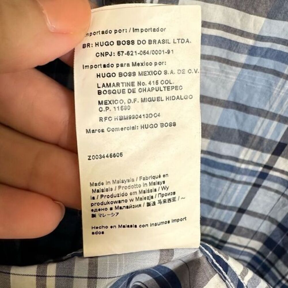 HUGO Hugo Boss Slim Fit size XL men’s shirt blue white plaid - Picture 6 of 7